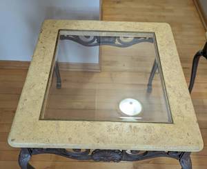 lot 90 image: Pair of Glass Topped Metal Accent Tables