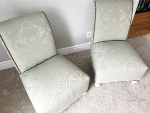 lot 19 image: Pair of Silk Slipper Chairs
