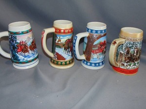 lot 49 image: 4 Piece Lot of Budweiser Beer Steins