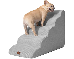 lot 304 image: EHEYCIGA Curved Dog Stairs for High Beds, 5-Step Dog Step