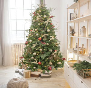 lot 307 image: KI Store 6ft Christmas Tree with Decorations and Lights Remote and Timer Woodland Christmas Tree Decorations Including 6 Feet Full Tree, Tree Topper, USB LED String Lights