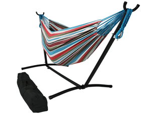 lot 348 image: Sunnydaze Double Brazilian Hammock with Stand and Carrying Case