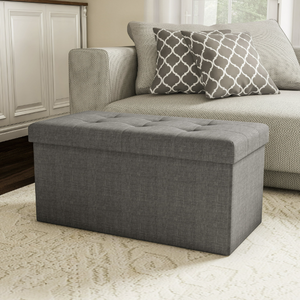 lot 353 image: Lavish Home 30-inch Tufted Footrest Folding Storage Ottoman with Removable Bin Gray