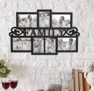 lot 357 image: Lavish Home Family Collage Picture Frame - Wall Hanging with 7 Puzzle-Style Openings - Displays Three 4x6 and Four 5x7 Photos of Memories (Black)