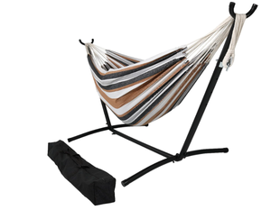 lot 371 image: Sunnydaze Double Brazilian Hammock with Stand and Carrying Case - 400-Pound Capacity - Black Stand