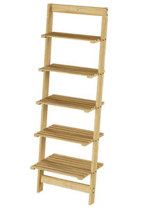 lot 373 image: 5-Tier Ladder Shelf - Wooden Narrow Leaning Bookshelf by Lavish Home (Oak)