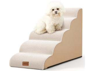 lot 409 image: Dog Stairs for Small Dogs, Light Khaki (Five Steps), Measures 22 x 16