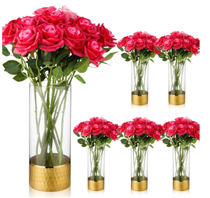 lot 413 image: Lot of 6 Zubebe 6 Pcs Gold Clear Glass Cylinder Vase Set, 4.7 x 11.8 inch