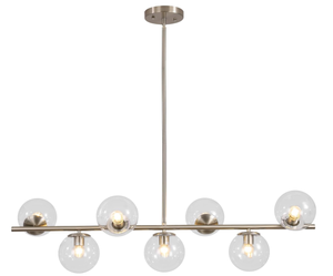 lot 30 image: KCO Lighting Modern 7-Light Brushed Nickel Metal Large Chandelier Nordic Clear Glass Globe Farmhouse Pendant Light