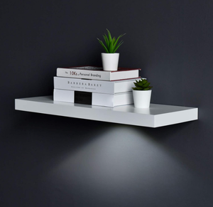lot 166 image: WELLAND White Floating Shelf with Touch-Sensing Battery Powered LED Light
