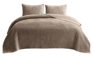 lot 249 image: 3PCS Beaute Living Wonderful Velvet Quilt Set Light Brown