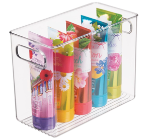 lot 263 image: LOT OF 4 mDesign Plastic Stackable Tall Storage Organizer Bin Container with Handle