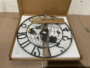 lot 328 image: World Map Large Wall Clock for Living Room,Metal Decorative Wall Clock