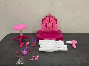 lot 222 image: Best Choice Products Kids Vanity Mirror Set Pretend Play Girl Toy wMagic Wand Remote