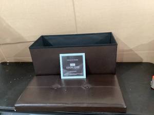 lot 387 image: Storage Ottoman - Folding Faux Leather Footrest, Linen Chest, or Bench with Removable Bin