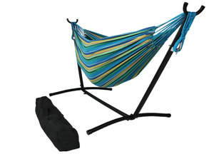 lot 476 image: Pure Garden Double Brazilian Hammock with Stand and Carrying Case