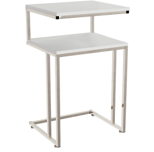 lot 493 image: Lavish Home White 2-Tier End C-Shaped Two Shelves-Contemporary Chrome Metal Stand. 16x14x28