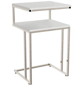 lot 507 image: Lavish Home White 2-Tier End C-Shaped Two Shelves-Contemporary Chrome Metal Stand. 16x14x28