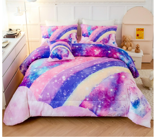 lot 550 image: ANGIYUIN 3D Rainbow Galaxy Gradient Themed Bed Set. 68x90