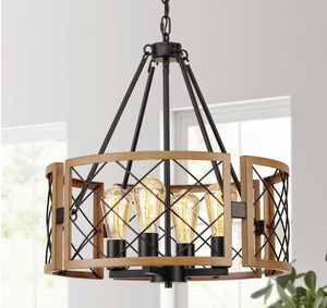lot 571 image: SANTOSTOCK Farmhouse 4-Light Adjustable Kitchen Island Chandelier