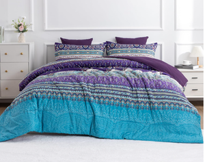 lot 583 image: A Nice Night Boho Floral Mandala Paisley Bohemian Purple Printed 7PCS Comforter Set. 90x90