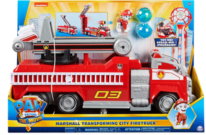 lot 594 image: Paw Patrol Marshalls Transforming Movie City Fire Truck with Extending Ladder, Lights, and Sounds. MISSING Action Figure
