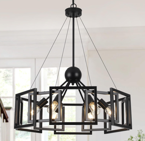 lot 43 image: 24.4 Black Chandelier for Dining Room 6 Lights Large Modern Chandelier