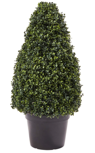 lot 59 image: Artificial Boxwood Topiary Tower-Style Faux Plant in Sturdy Pot