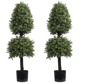 lot 70 image: LOT OF 2 Boxwood Ball Shape Artificial Topiary Tree Porch Decor