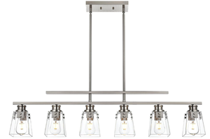 lot 79 image: VINLUZ 6 Light Farmhouse Chandeliers Brushed Nickel Dining Room Lighting Fixtures