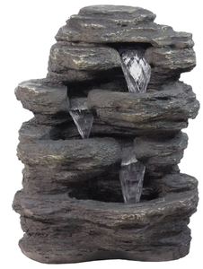 lot 84 image: 24 LED Lighted Multi-Tiered Rock Look Outdoor Patio Garden Water Fountain
