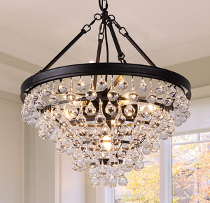 lot 86 image: Wellmet Modern Crystal Chandeliers, 6 Lights Black Chandeliers for Dining Room