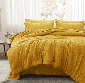 lot 190 image: 7PCS Anluoer Queen Comforter Set, Mustard Yellow Tufted Bed in a Bag with Sheets