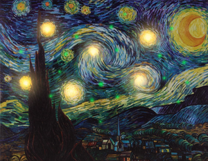 lot 391 image: &nbspLOT OF 3 Lighted Wall Art Canvas With Timer- Van Gogh Starry Night Printed Decor with LED And Color-Changing Lights