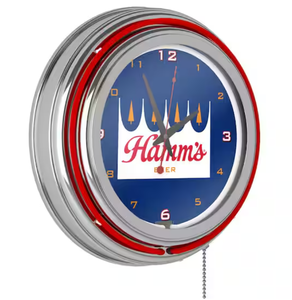 lot 274 image: Hamms Red Logo Lighted Analog Neon Clock
