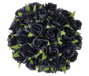 lot 614 image: Lot of 17 - 10 inch  Artificial Black Rose Bouquet Bridal Bouquet Silk Ivory Roses