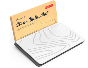 lot 622 image: Stone Bath Mat 2PACK, Tub & Bathroom Floor - Super Absorbent Diatomaceous Earth Shower Mat, Grey & White