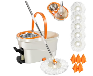 lot 628 image: Masthome Mop and Bucket with Wringer Set, Spin Mops with Bucket and Foot Pedal, 360 Spin Mop