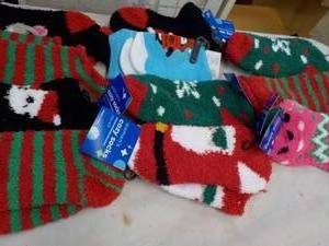 11 pr Holiday Fuzzy Crew socks...