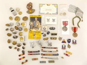 Large Lot of Vintage Military Medals, Pin Backs, Insignias, etc.