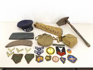 Lot of Vintage Military Tools, Hats, Patches, etc.