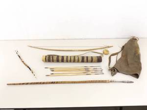 Lot of Antique African Hunting Bow, Sinew Quiver, Arrows, Spear, etc.