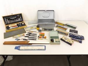 Lot of Drafting etc. Tools, Pencils, Slide Rules, Blades, etc.