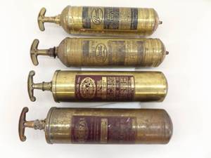Lot of 4 Vintage Brass Hand Pump Fire Extinguishers