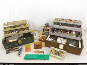 Lot of Vintage Fishing Boxes, Lures, Reels etc.