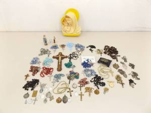 Large Lot of CatholicChristian Rosaries, Medallions, etc.