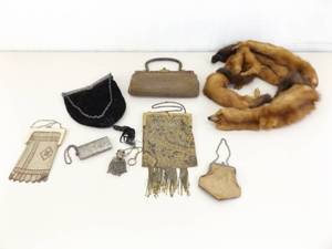 Antique Beaded, Metal, etc. Flapper Hand Bags and an Authentic Mink Shawl