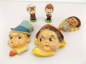 5 Vintage Chalk Ware Bobbleheads and Wall Hangers