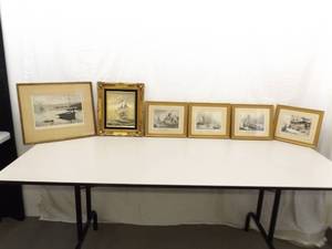 Lot of Vintage Nautical Themed Oil Painting, Etching, and Prints