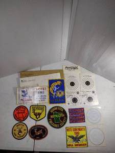 lot 96 image: Vintage Minnesota patchesbadges Dry Fire Practice targets Redfield lens cover documentation